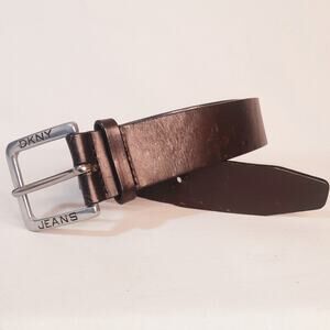 DKNY Jeans Distressed Darkest Brown Genuine Leather Wide Belt Medium Waist